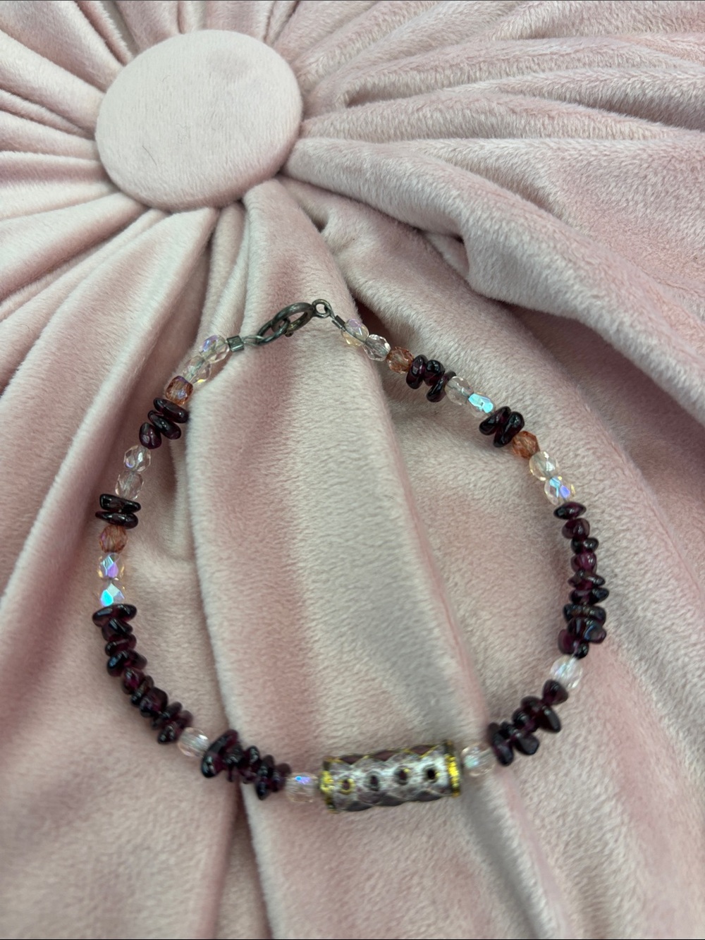 Handmade Garnet and Crystal Bead Bracelet